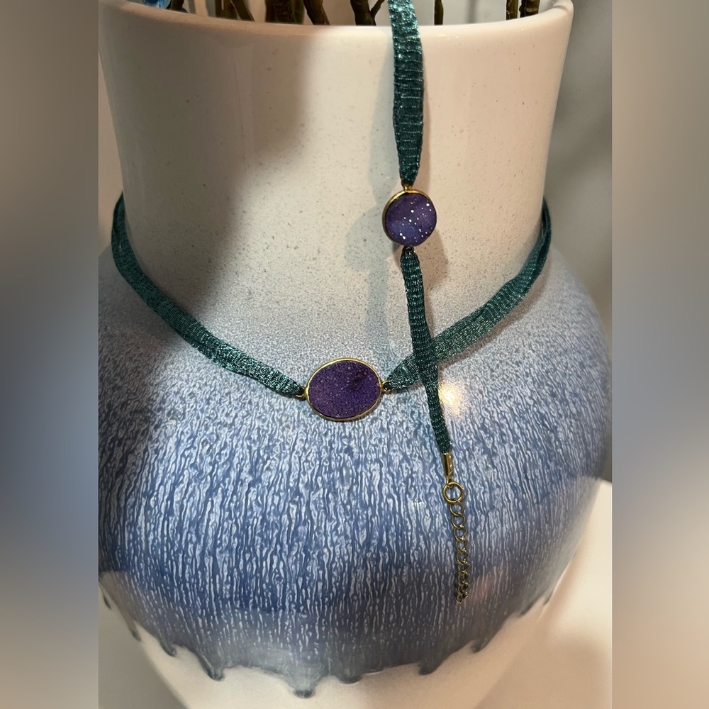 Purple Druzy Necklace & Bracelet Set from Italian Designer. Made of metal